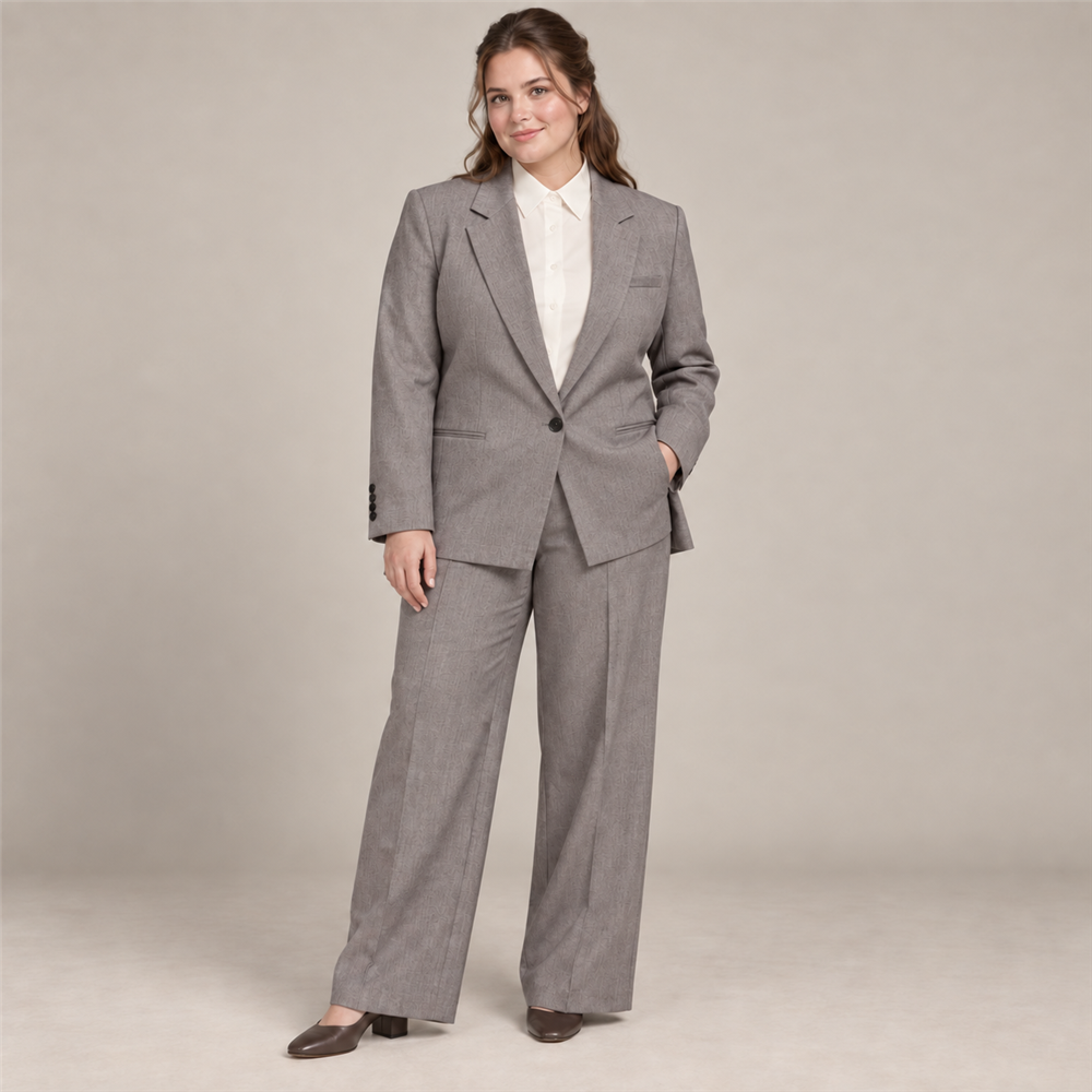 Women’s Plus-Size Grey Tailored Trouser Suit