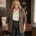 Women’s Plus Size Micro-Check Ruched Sleeve Blazer