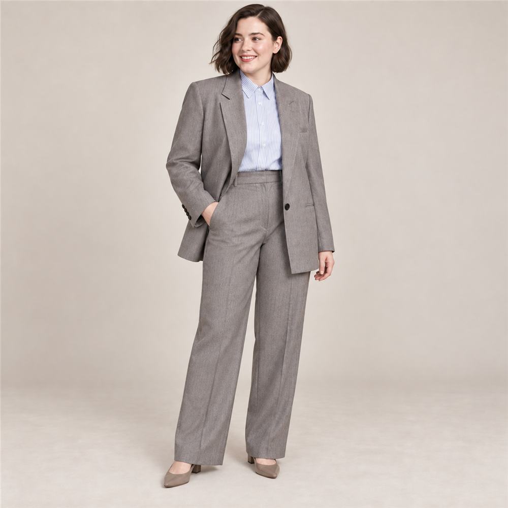 Women’s Plus-Size Grey Tailored Trouser Suit