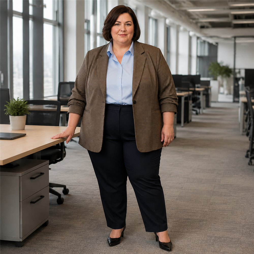 Women’s Plus Size Micro-Check Ruched Sleeve Blazer
