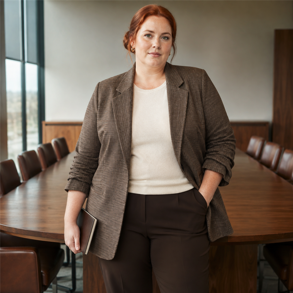 Women’s Plus Size Micro-Check Ruched Sleeve Blazer