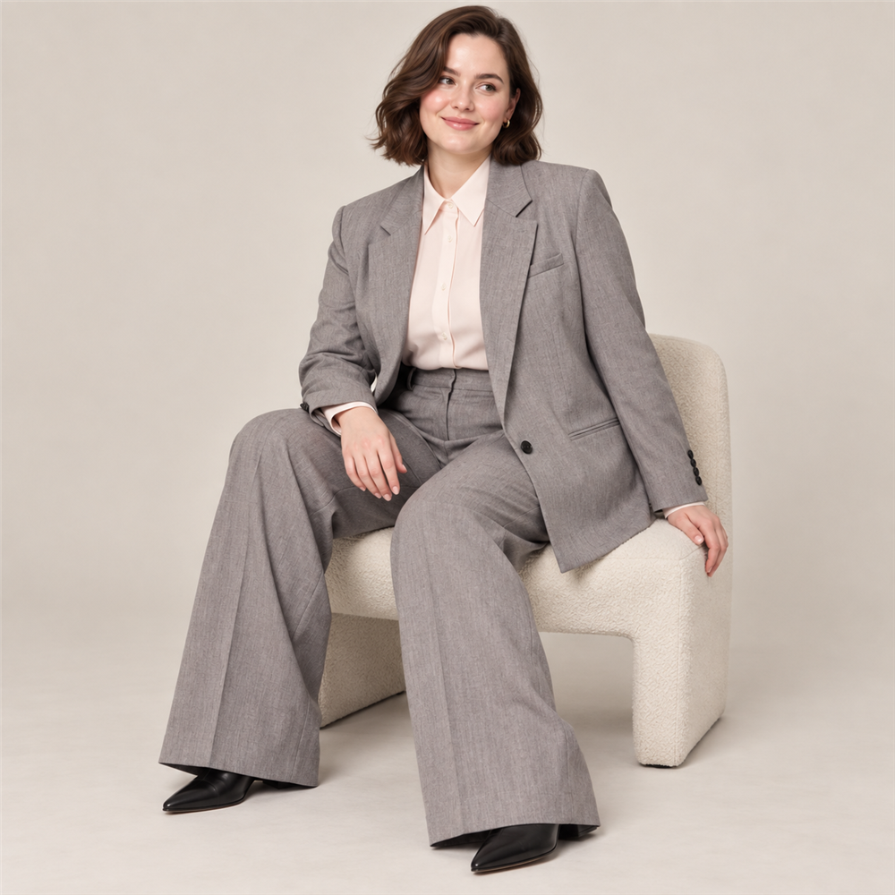 Women’s Plus-Size Grey Tailored Trouser Suit
