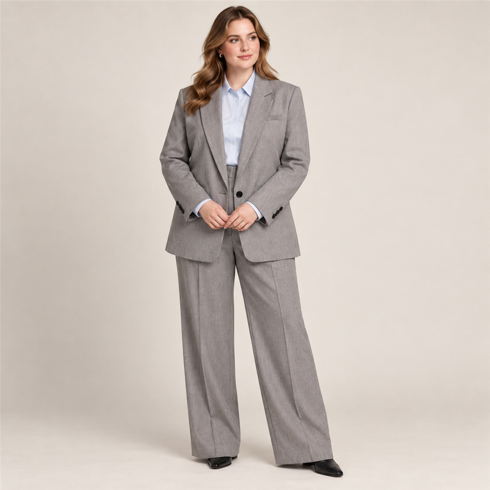 Women’s Plus-Size Grey Tailored Trouser Suit