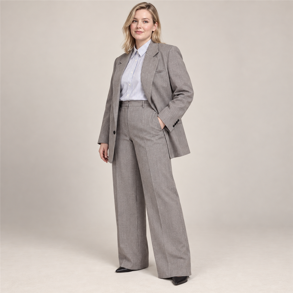 Women’s Plus-Size Grey Tailored Trouser Suit
