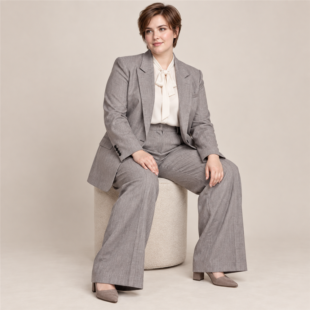 Women’s Plus-Size Grey Tailored Trouser Suit
