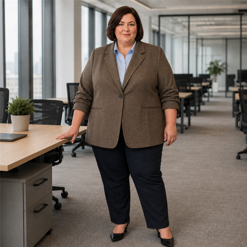 Women’s Plus Size Micro-Check Ruched Sleeve Blazer