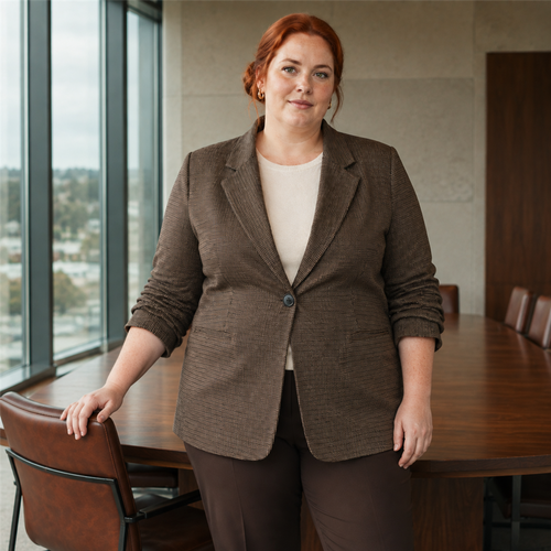 Women’s Plus Size Micro-Check Ruched Sleeve Blazer