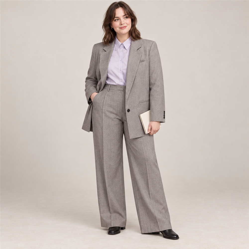 Women’s Plus-Size Grey Tailored Trouser Suit