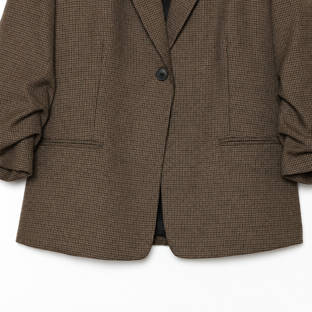 Women’s Plus Size Micro-Check Ruched Sleeve Blazer
