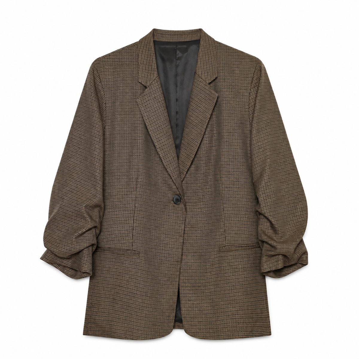 Women’s Plus Size Micro-Check Ruched Sleeve Blazer
