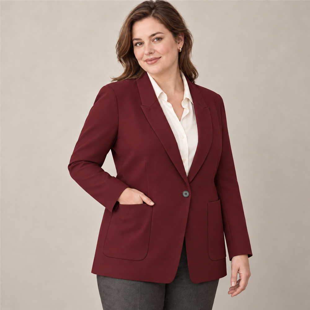 Women's Plus-Size Burgundy Workwear Blazer