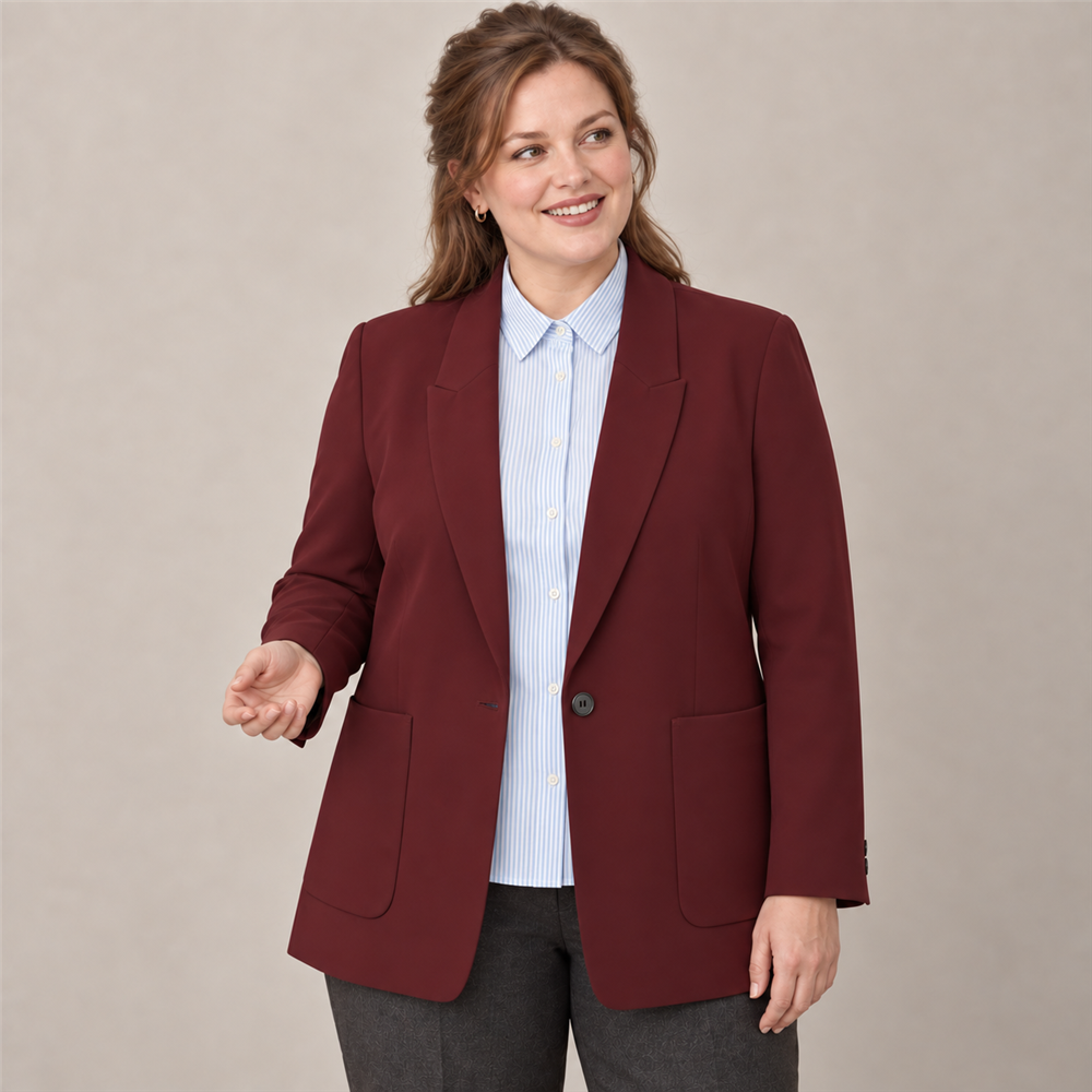 Women's Plus-Size Burgundy Workwear Blazer