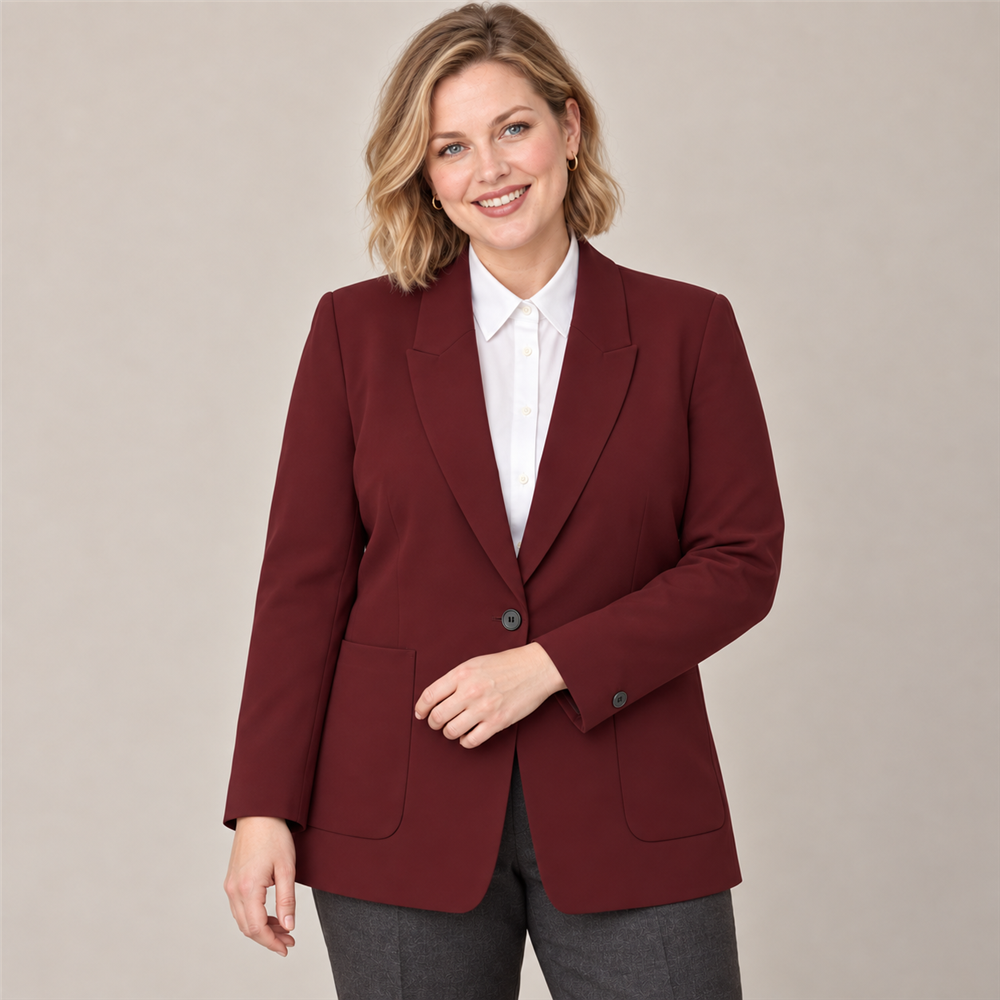 Women's Plus-Size Burgundy Workwear Blazer