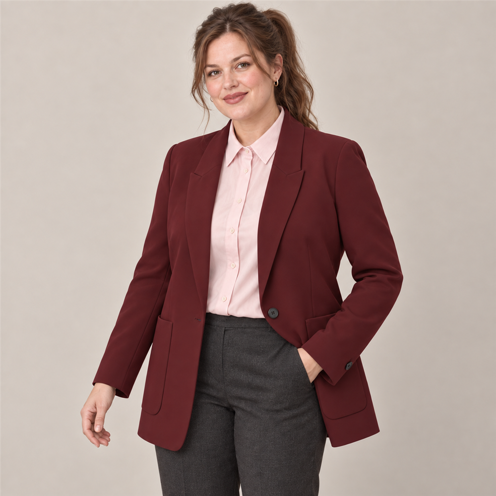 Women's Plus-Size Burgundy Workwear Blazer