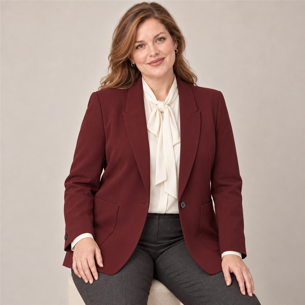 Women's Plus-Size Burgundy Workwear Blazer