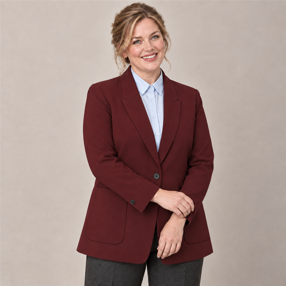 Women's Plus-Size Burgundy Workwear Blazer
