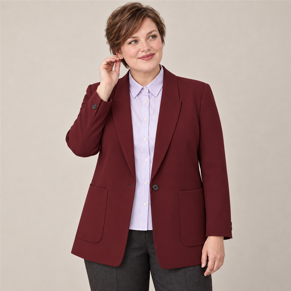 Women's Plus-Size Burgundy Workwear Blazer