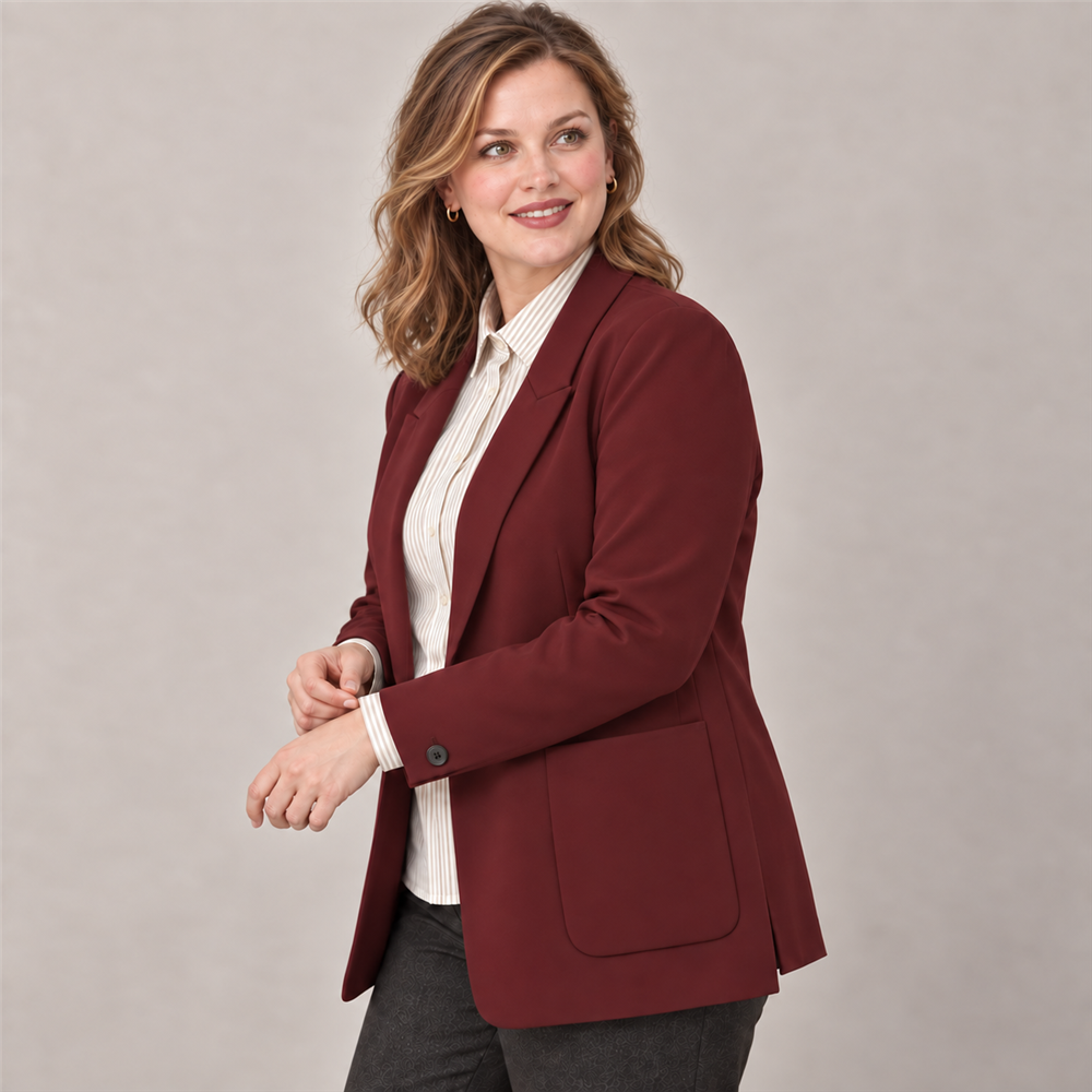 Women's Plus-Size Burgundy Workwear Blazer