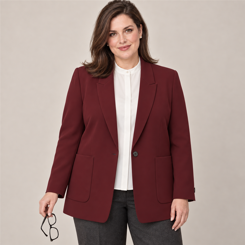 Women's Plus-Size Burgundy Workwear Blazer
