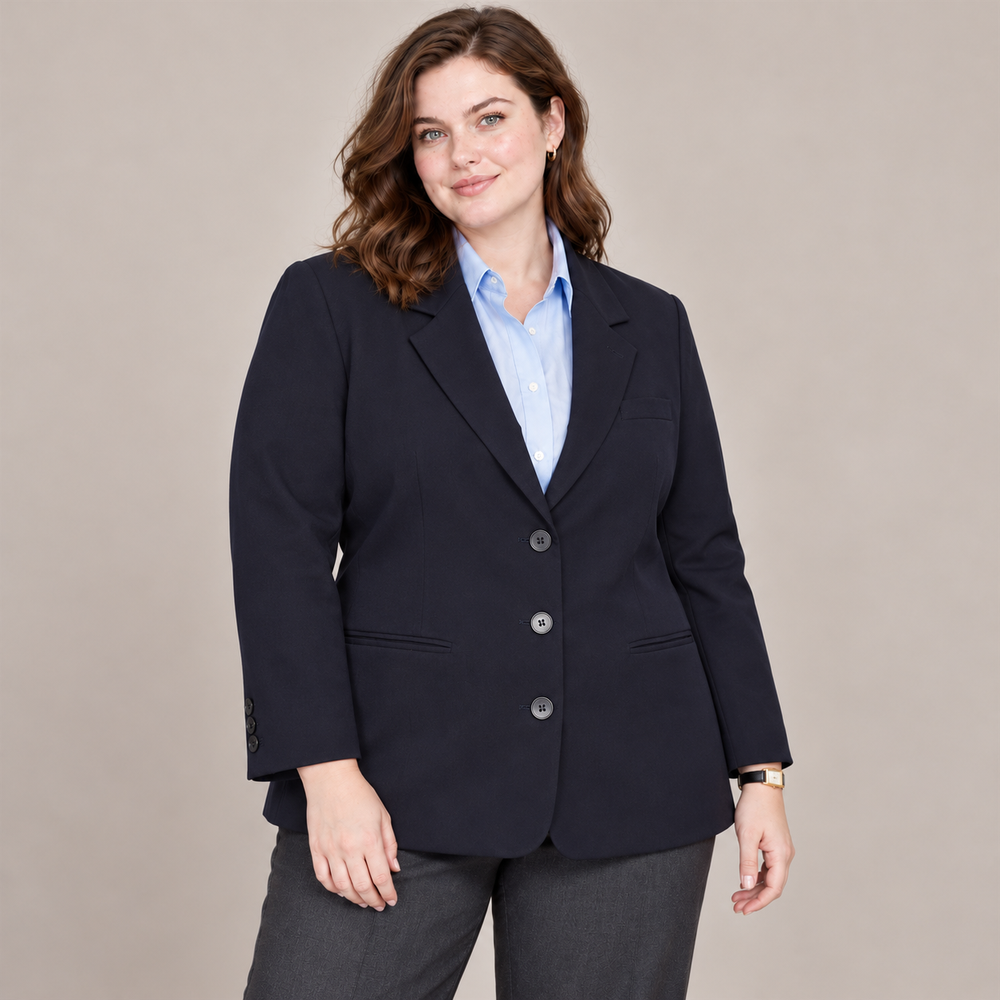 Women’s Plus-Size Navy Three-Button Workwear Blazer