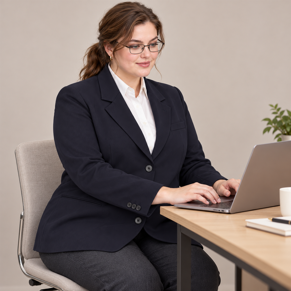 Women’s Plus-Size Navy Three-Button Workwear Blazer