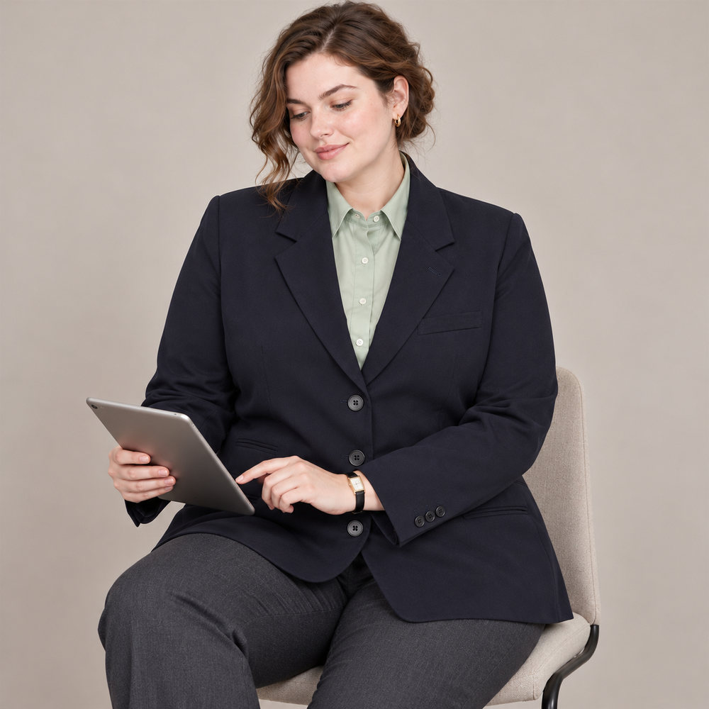Women’s Plus-Size Navy Three-Button Workwear Blazer