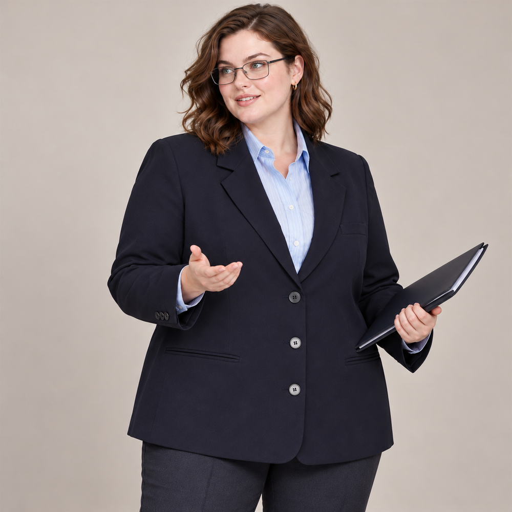 Women’s Plus-Size Navy Three-Button Workwear Blazer