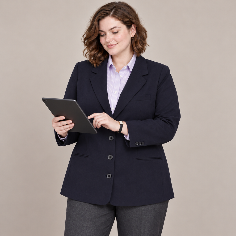 Women’s Plus-Size Navy Three-Button Workwear Blazer