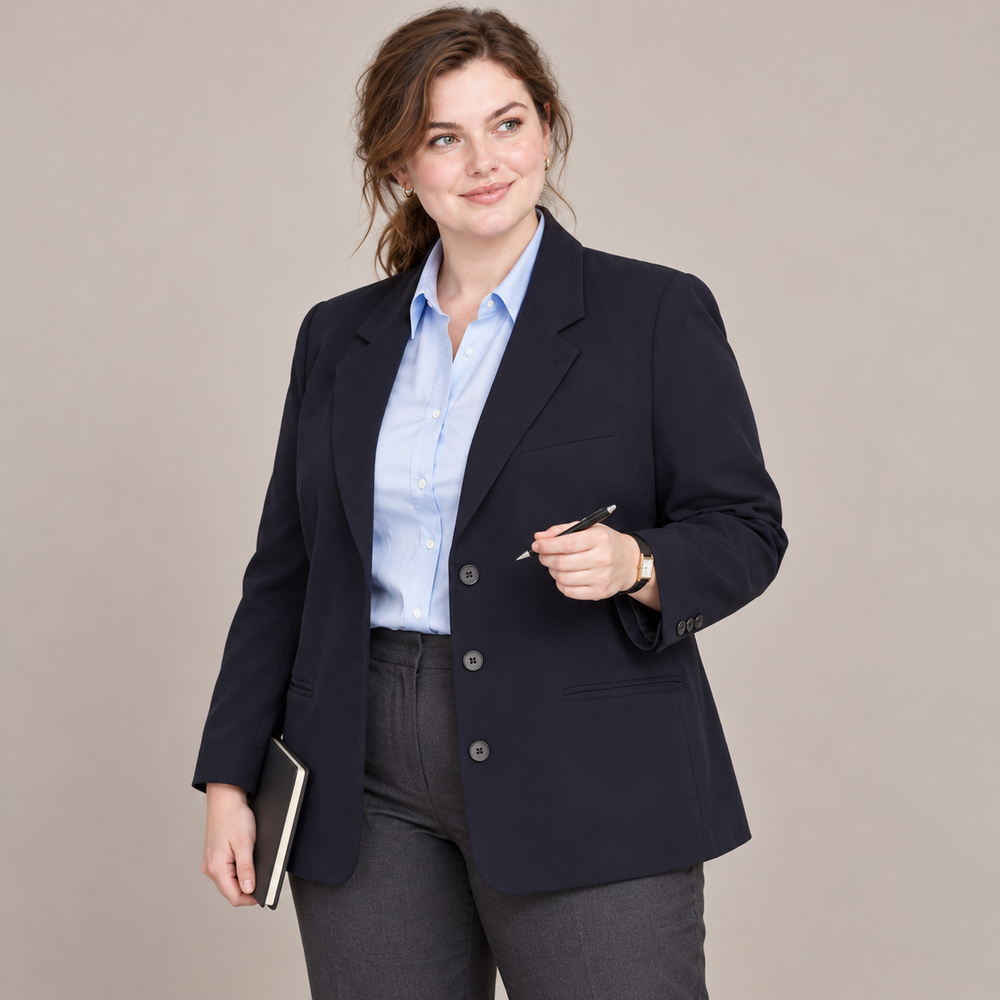 Women’s Plus-Size Navy Three-Button Workwear Blazer