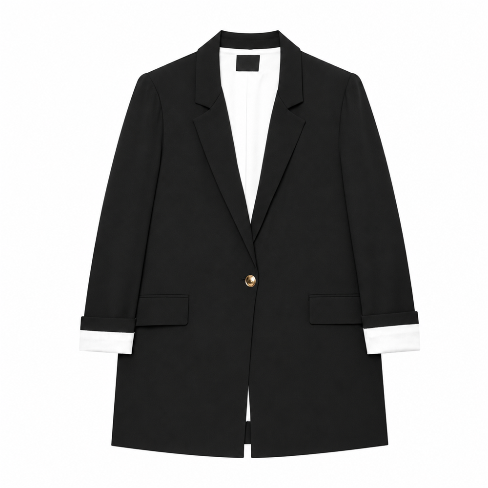Women’s Plus Size Black Contrast-Cuff Blazer