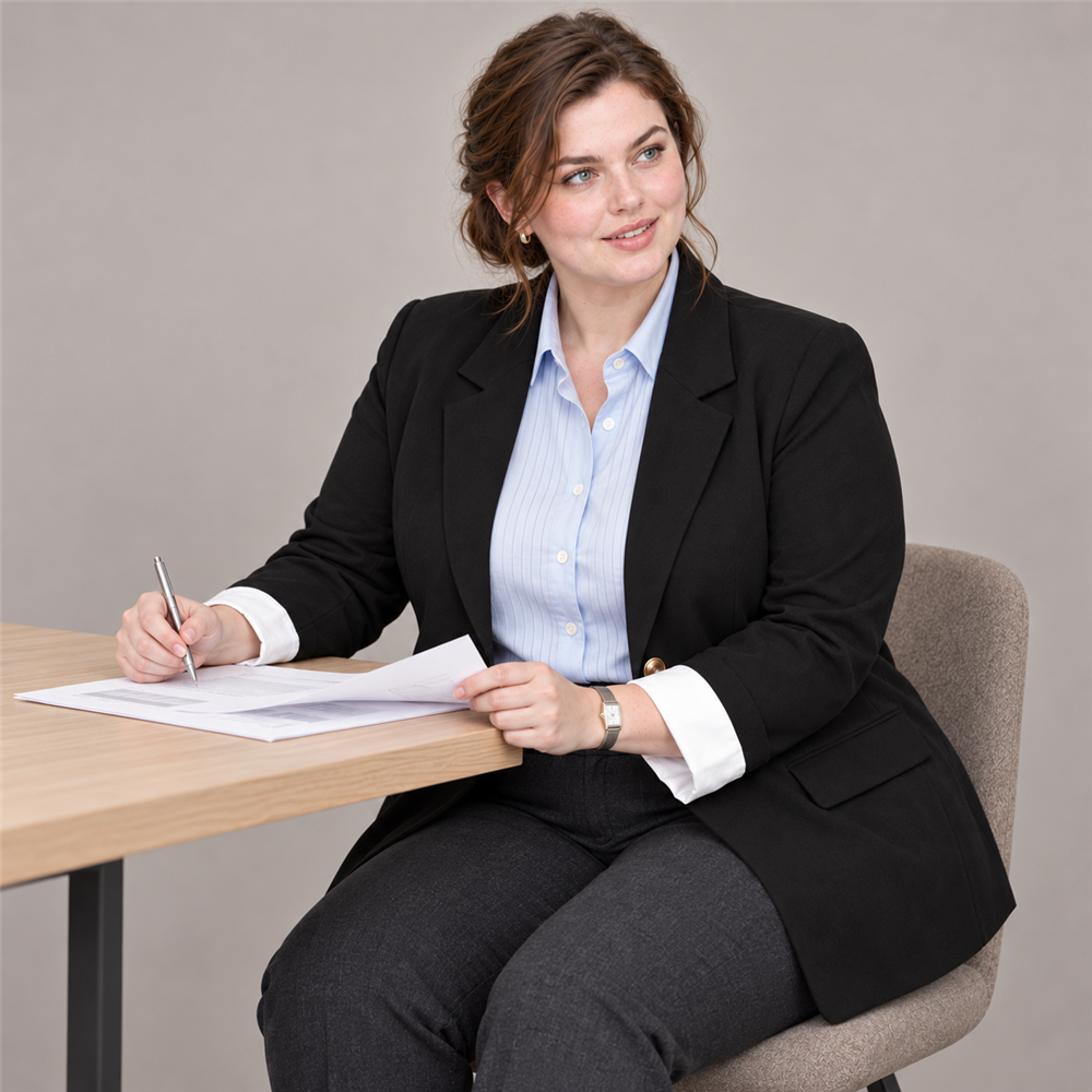 Women’s Plus Size Black Contrast-Cuff Blazer
