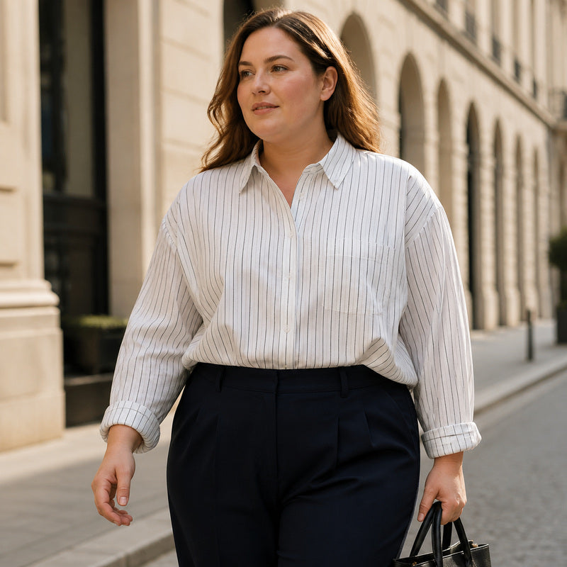 Plus Size Pinstripe Long Sleeve Business Shirt