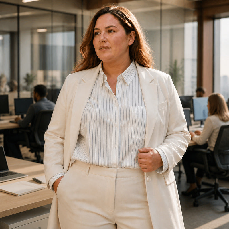Plus Size Pinstripe Long Sleeve Business Shirt