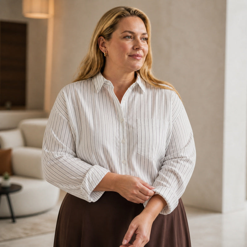 Plus Size Pinstripe Long Sleeve Business Shirt