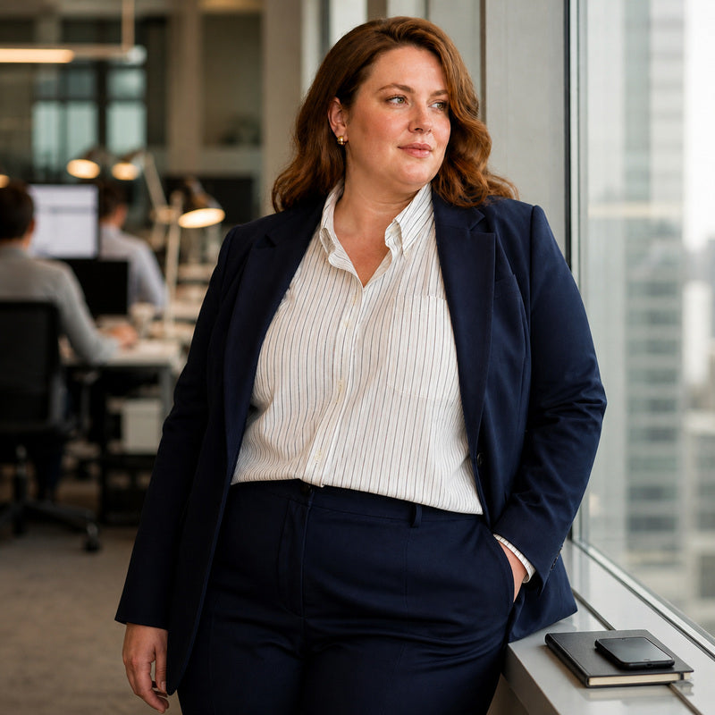 Plus Size Pinstripe Long Sleeve Business Shirt