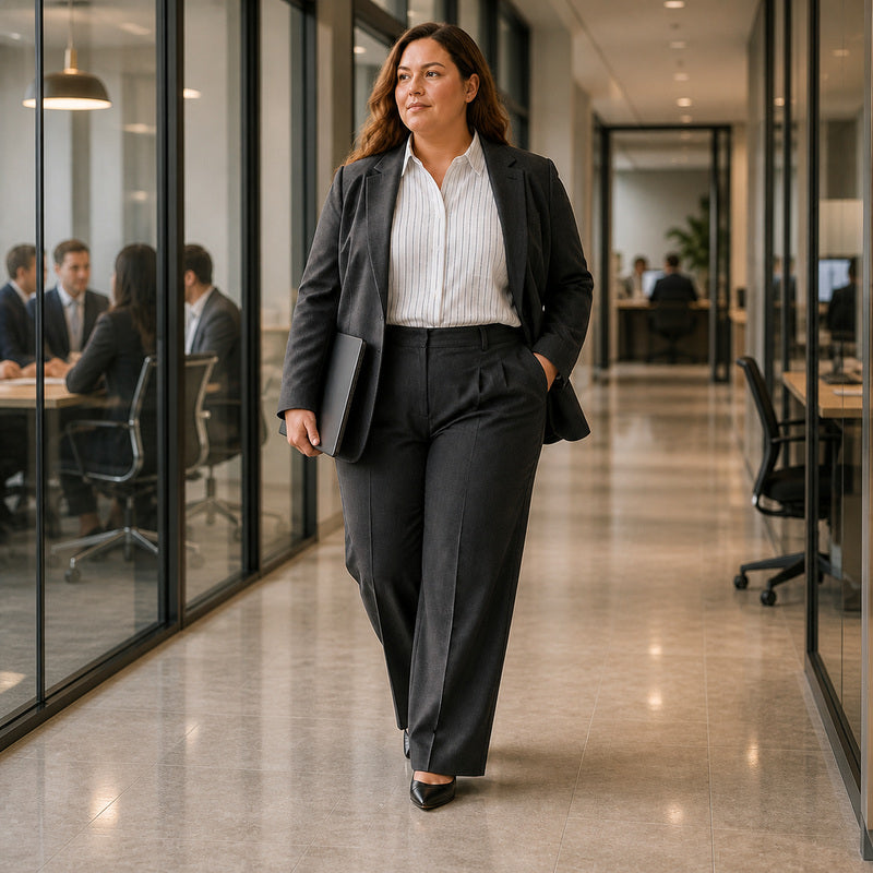 Plus Size Pinstripe Long Sleeve Business Shirt