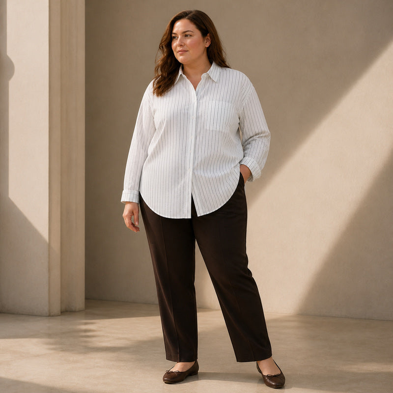 Plus Size Pinstripe Long Sleeve Business Shirt